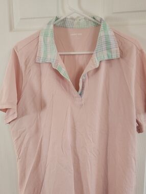 Lands' End Light Pink Polo with Pastel Plaid Collar